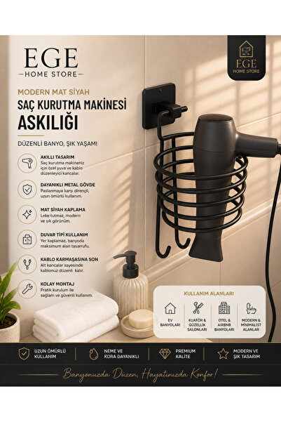 Genel Markalar Paslanmaz siyah fön makinesi askısı saç kurutma makınası tutac...