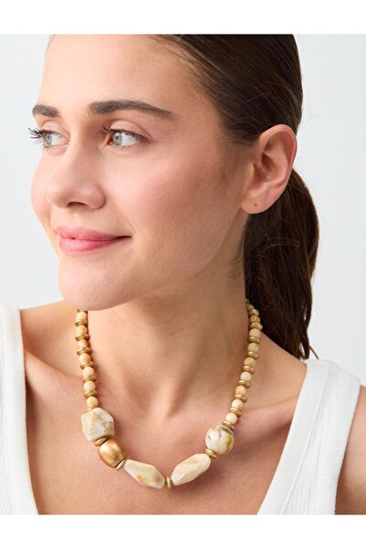 Jimmy Key Beige Large Bead Detailed Adjustable Necklace