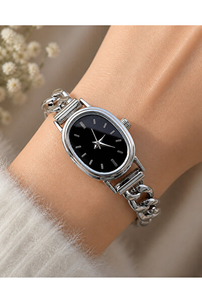 Weluxa Silver Color Chain Cord Women's Wristwatch + Watch Box Gift