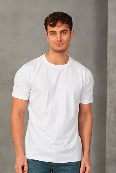 Men's Slim Fit Crew Neck 100% Cotton Slim Fit White Basic T-Shirt
