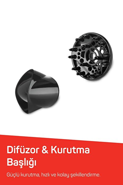 Arzum AR569 Linda Saç Kurutma Makinesi 2 Hız Ayarı, Soğuk Hava ve Difüzör, 2000W, Siyah