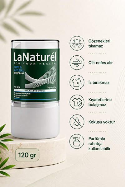 LaNaturel Erkek Kristal Deodorant 130 g – Kokusuz, Alüminyumsuz Doğal Mineral Tuz Taşı