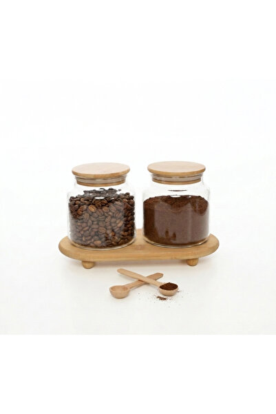 ÖZ HOME 2-Piece Vacuum Bamboo Lid Glass Coffee Jar with Stand 635 ml