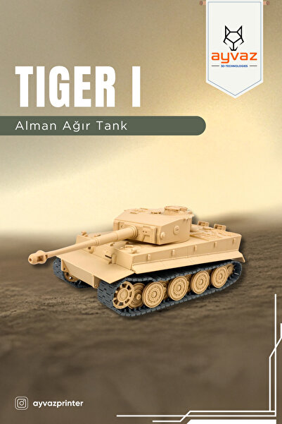 ayvazprinter TIGER I 1/35 Ölçek, 10,6x18x8,6 cm Boyutlu, Hareketli Palet Sist...