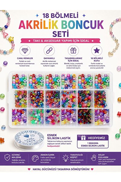 uniquehobby 18 Bölmeli Şeffaf Kutuda Çocuklar Için Boncuktan Takı Yapma Seti