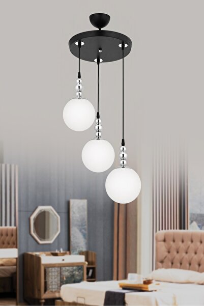 ESSLİGHT Krater 3’lü Sarkıt Beyaz Camlı Modern Salon Mutfak Yatak Odası Avizesi