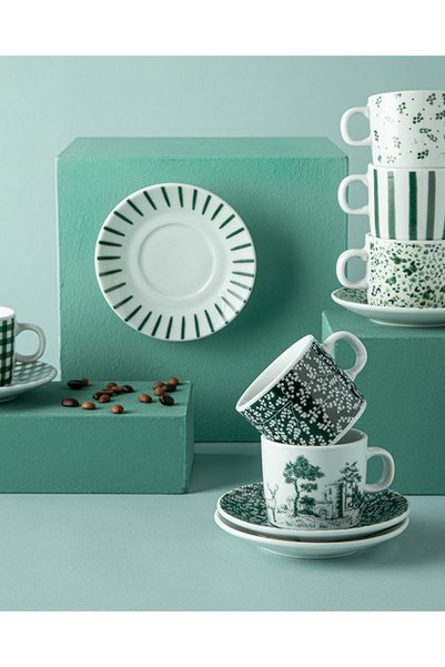 English Home Dear Porcelain 4 Piece Coffee Cup Set for 2 People Dark Green