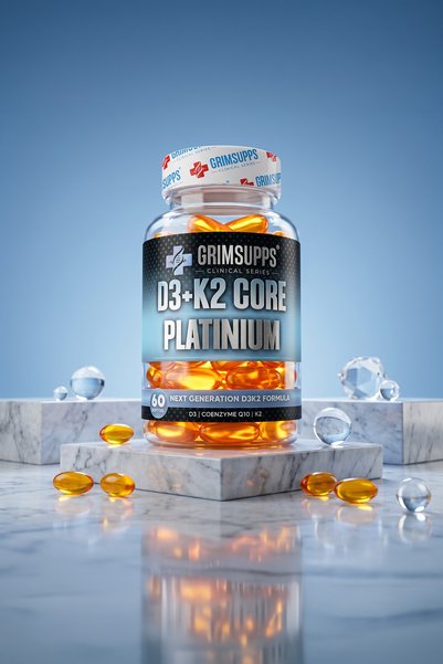 Grimsupps D3 + K2 Core Platinum – 60 Softgels with Coenzyme Q10 Support