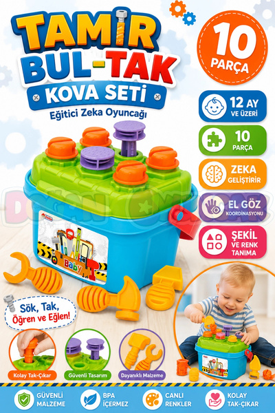 Doğan Oyuncak Dünyası Tamir Set Bul Tak Kova - Bebek Oyuncakları - Eğitici Oy...