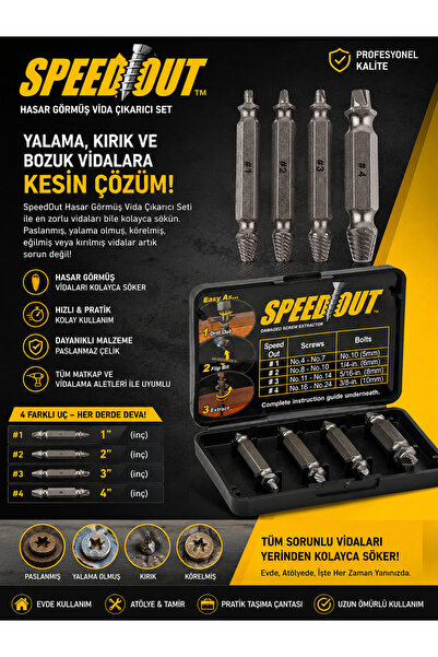 Speed Out Vida Sökücü Bozuk Vida Çıkarıcı Hasar Görmüş Vida Sökme Aleti Yalam...