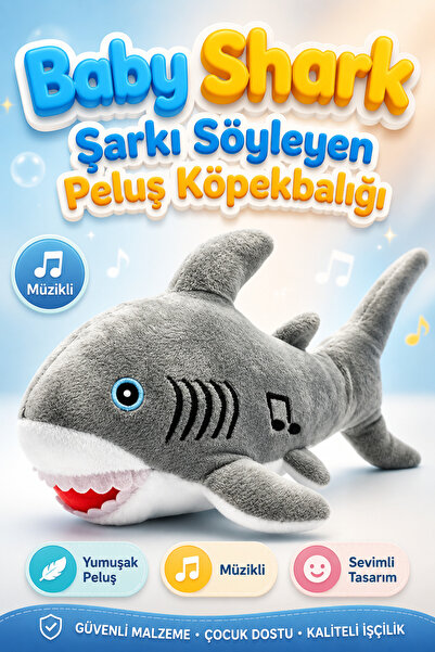 viyolmarketim Baby Shark Peluş Köpekbalığı – Şarkı Söyleyen & Müzikli Oyuncak...