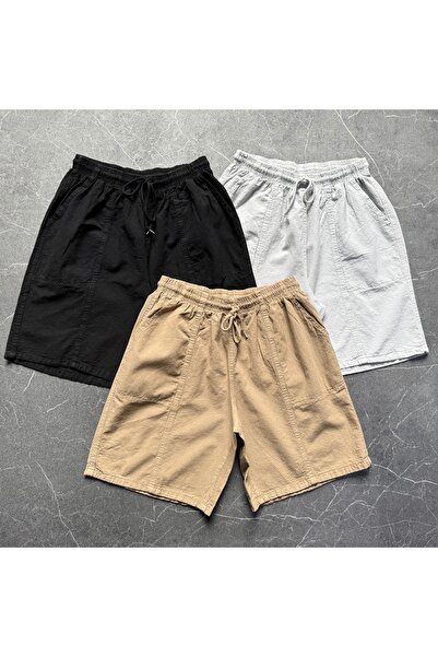 brozzi men 3'lü Paket Ham Keten Şort