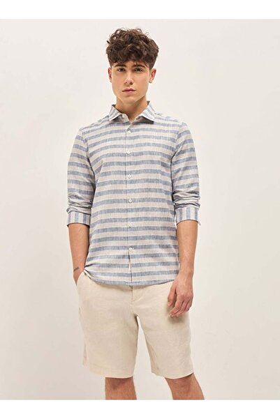 The Bear House Men's Blue with White Stripes Slim Fit Casual Shirt for Every ...