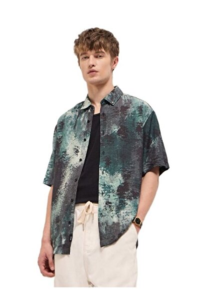The Bear House Men's Multi-Color Abstract brushstroke Digital Print Relax Fit...