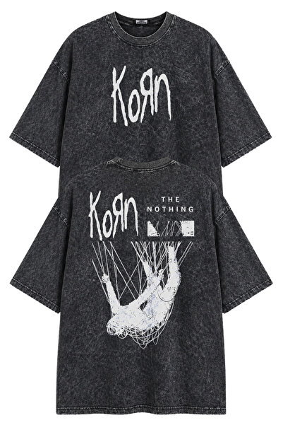 Fuddy Moda Unisex Korn the Nothing since Printed Washed T-Shirt, Oversized Ro...