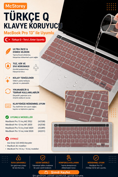 Mcstorey Macbook Pro Kılıf 13inç M1-m2 Klavye Koruyucu (TÜRKÇE Q) A2338 A2251...