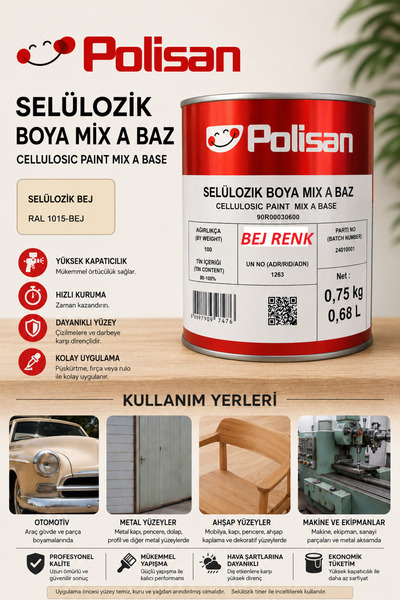Polisan SELÜLOZİK BOYA RENK SEÇİNİZ (0,75 LİTRE) 1 ADET GÖNDERİLİR