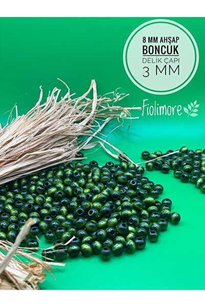 Fiolimore Mărgele din lemn verde kaki de 8 mm (175 bucăți) Diametru gaură 3 m...