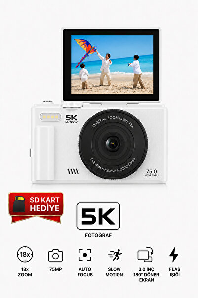 SEYUTECH 5K Dijital Video Kamera 75 MP 18X Zoom Flaşlı 3” Flip Ekranlı SD Kar...