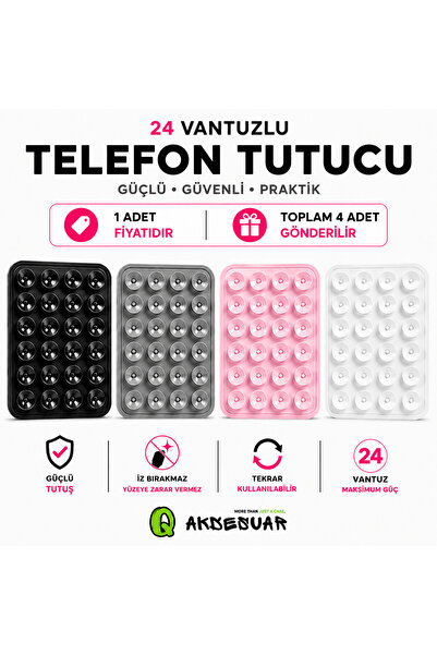 Q Aksesuar Telefonu Her Yüzeye Sabitleyen Silikon Vakum Tutucu – Kaymaz, İz B...