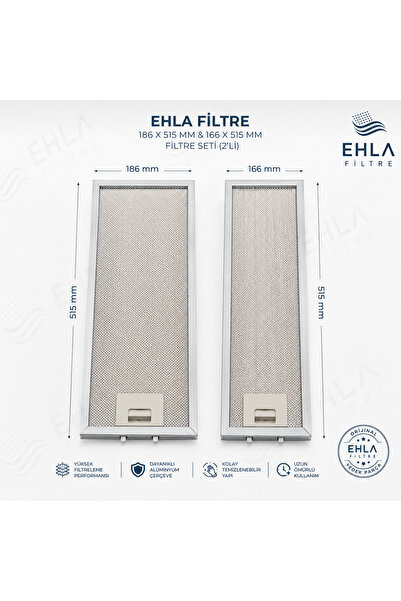 EHLA Filtre 18,6 X 51,5 Cm /16,6 X 51,5 Cm Franke, Arçelik Aspiratör Filtre Seti