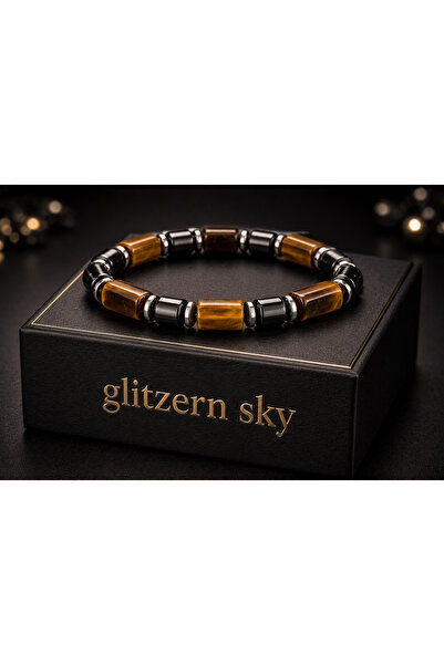 nss sky rock Tiger's Eye Hematite Bracelet 12X8 Hexagonal 8mm Cylinder Natura...