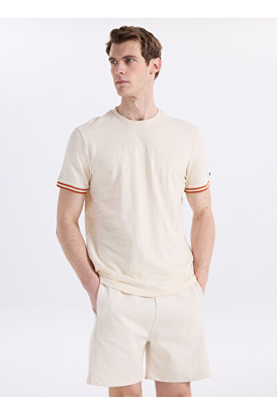 Discovery Expedition D6SM-TST3727 Krem Bisiklet Yaka Relaxed Fit Erkek T-Shirt