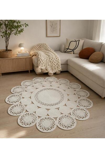 jute wicker hand-knitted rug washable double-sided round
