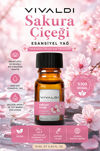 Vivaldi Home Sakura Çiçeği Esansiyel Yağ 10 ml Hafif & Zarif Çiçek Kokusu Aro...