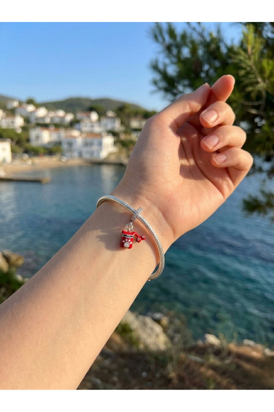 My Story Kırmızı Kulaklık Ve Kutu Sallantılı Gümüş Charm