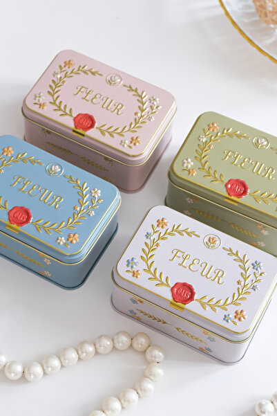 Daks 4'lü SET - FLEUR Kabartmalı Vintage Metal Saklama Kutusu