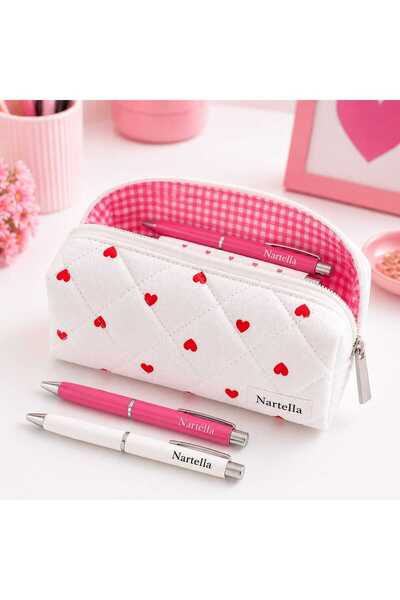 nartella Heart Patterned Quilted Pen Holder Organizer