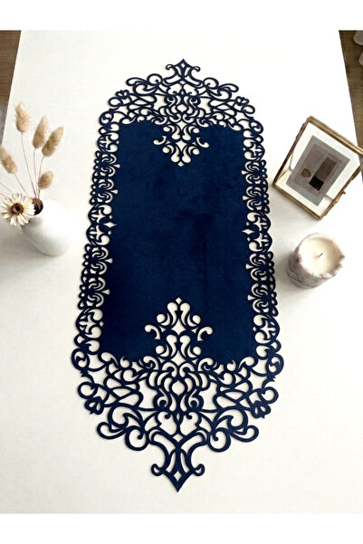 Ergüven Home Runner din țesătură din piele intoarsa albastru bleumarin 40x100...