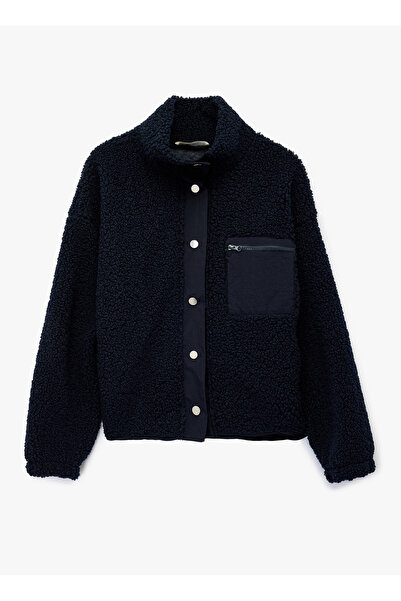 Koton Mock Neck Zipper Pocket Detailed Snap Buttoned Oversized Plush Jacket