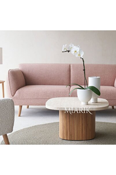 MIARIK DESIGN Dekoratif  Ahşap Ayakli Traverten Orta Sehpa
