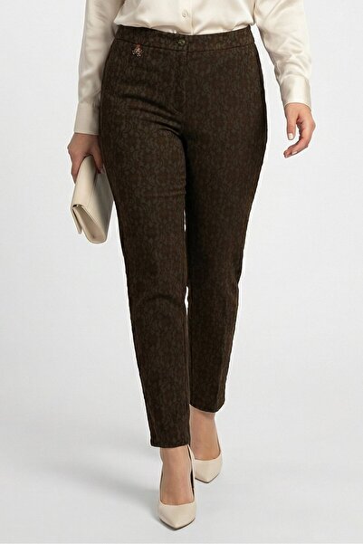 Harmont & Blaine Women Regular Fit Embroidered Straight Leg Pants, Dark Brown
