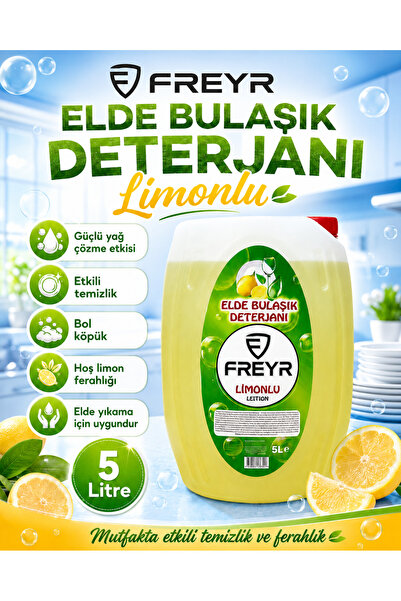 FREYR Elde Bulaşık Yıkama Deterjanı Limonlu 5LT-750ML Güçlü Yağ VE Kir Sökücü