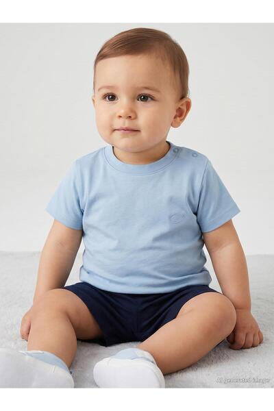 Civil Baby Balık Nakışlı 6-18 Ay Tişört - Mavi