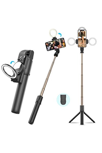 Techsuit Stick selfie cu telecomandă și lumină LED, 84 cm - (K13) - Negru