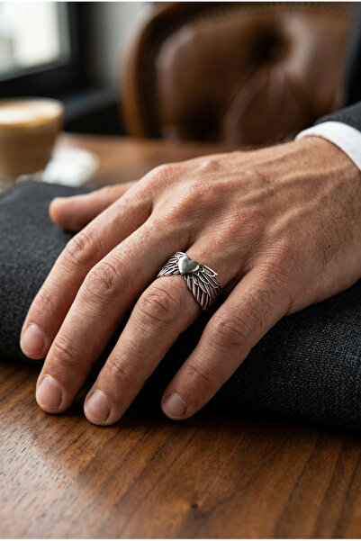 Begondio Angel Winged Heart Special Design Masculine Adjustable Men's Ring