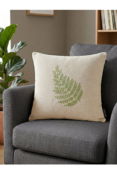 Ju Yaratıcı Tasarım Pillow Throw Pillow Cover Leaf Embroidered Cream