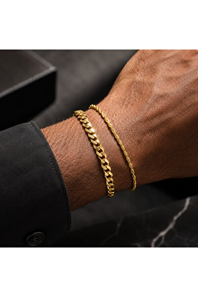OutfitModa Set Brățări Bărbați Premium din Inox Placat cu Aur 18K - Cadoul Pe...