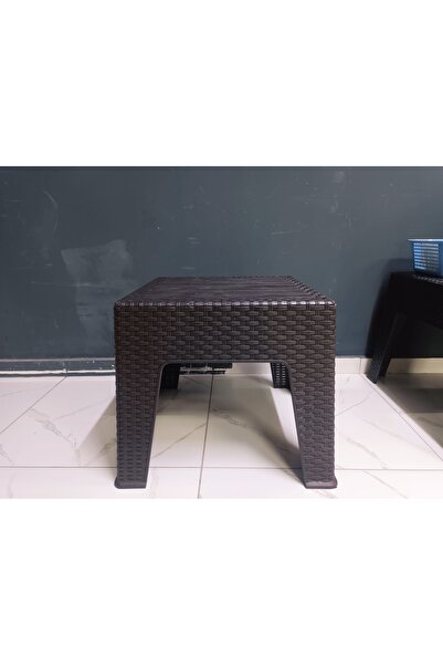 RomanoSet Plastik Bahçe Balkon Plaj Ve Şezlong Sehpası Hasır Desenli Acı Kahv...