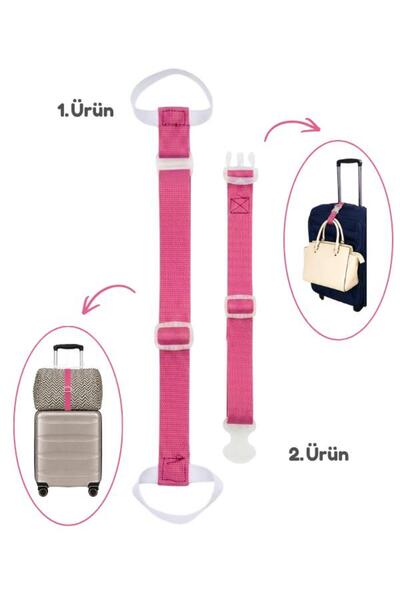 Temel Suitcase Top Bag Fixing Belt and Bag Hanging Strap Set Dark Pink Color