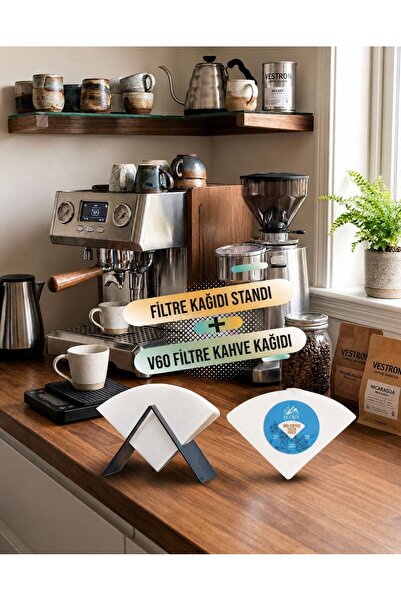 VESTRON Filtre Kağıdı Tutucu Metal Stand Ve V60 Filtre Kağıdı 100adet