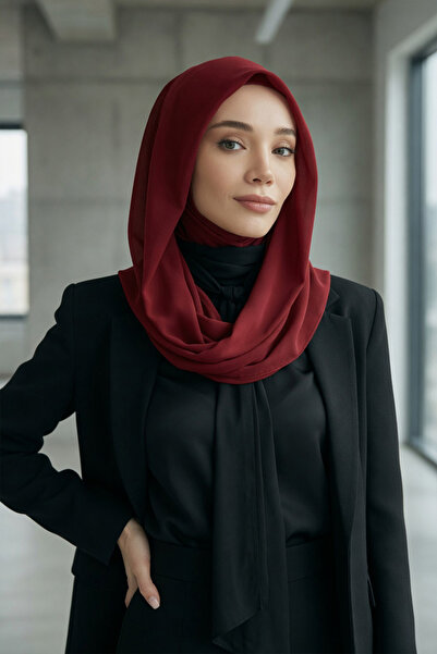 Aisha's Design Penye İç Boneli Pratik Şifon Eşarp,Bordo,PS-45