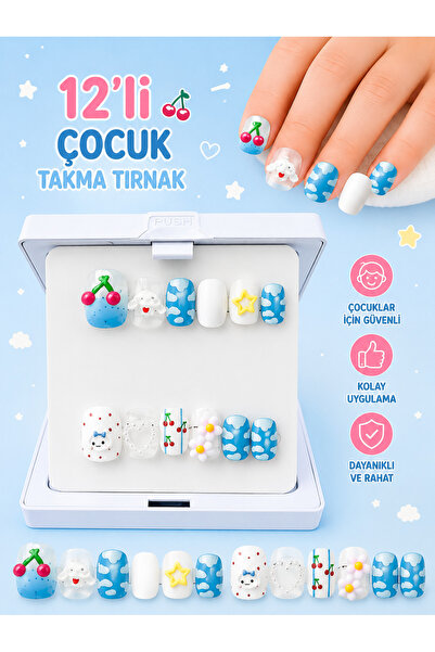 SEVRU Çocuk Takma Tırnak, Yeni Desenli 12'li Renkli Çocuk Takma Tırnağı Pro Z...