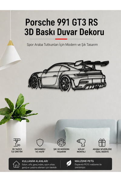 ModuLab 3D Spor Araba Duvar Dekoru – Spor Araba Tasarımlı 3D Baskı Modern Oda...