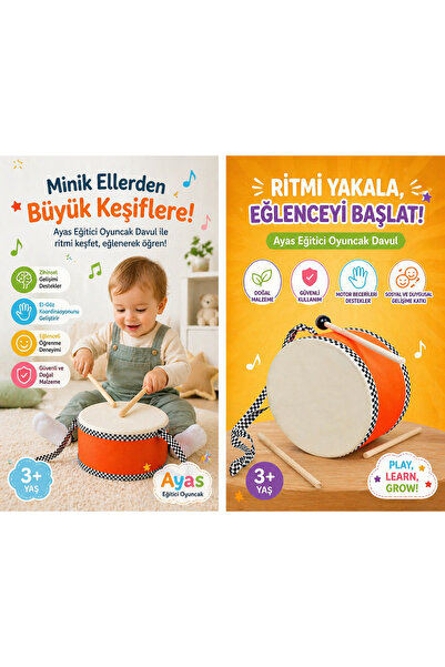 Deri Patlamaz Oyuncak Davul Müzik Aleti - Turuncu