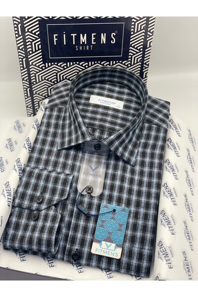 Fitmens Klasik Uzun Kol Kışlık Kareli %100 Cotton Yaka Alttan Düğmeli Hediye ...